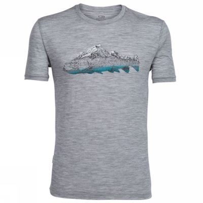 Icebreaker Tech Lite Rövid Ujjú Fin Peaks Crew - Férfi Póló - Szürke (Magyarország UWG342890)